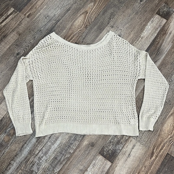 Pink Lily Open Knit Beige Sweater Sz M Coastal Boho  Festival Neutral Beachy - Picture 6 of 13